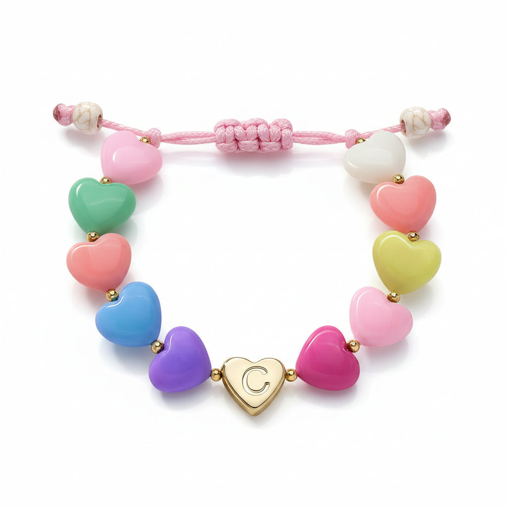 Personalized Initial Heart Beaded Adjustable Bracelet Gift