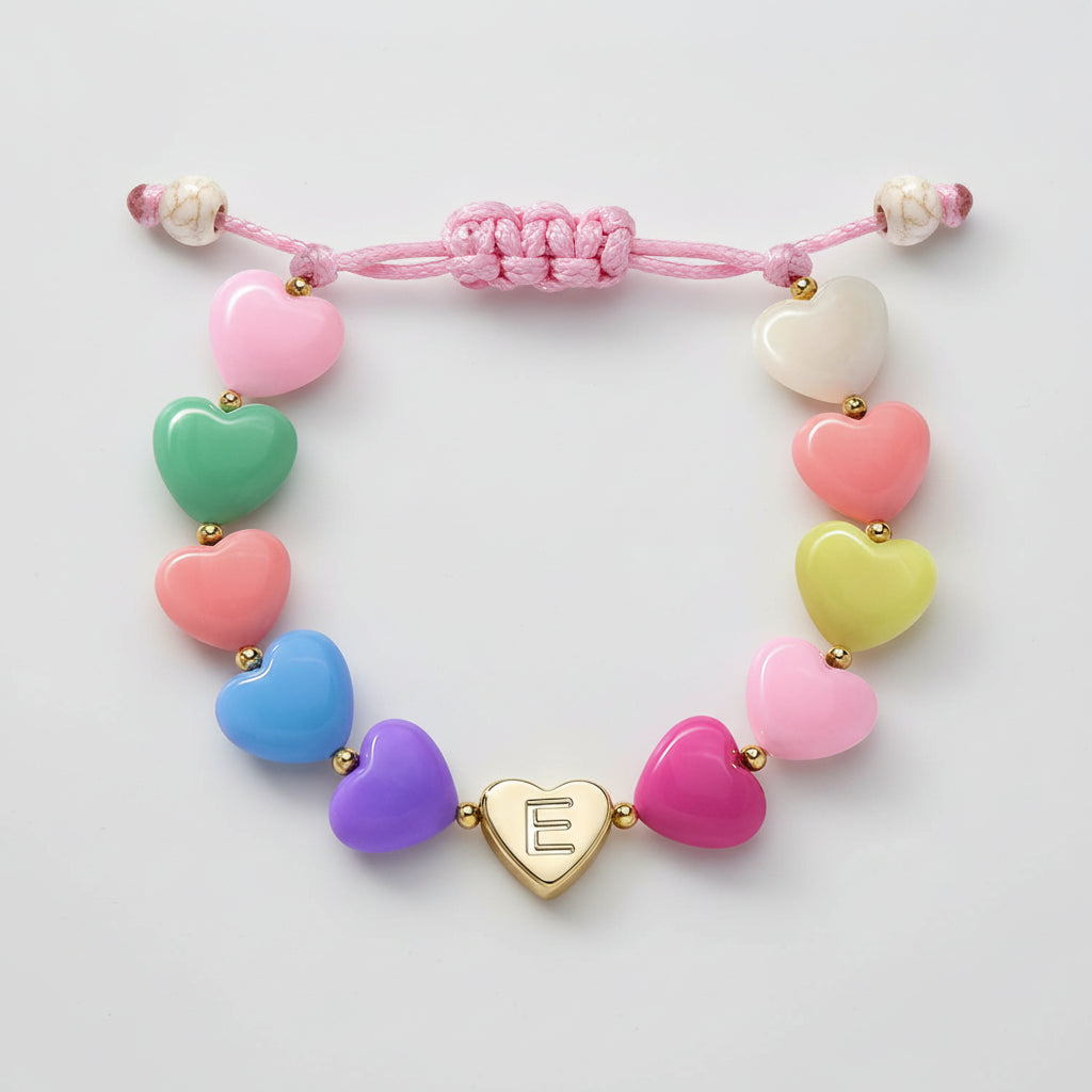 Personalized Initial Heart Beaded Adjustable Bracelet Gift