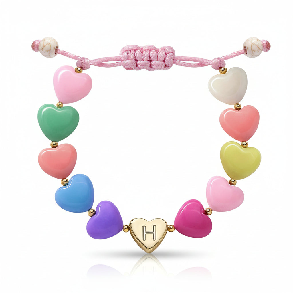 Personalized Initial Heart Beaded Adjustable Bracelet Gift