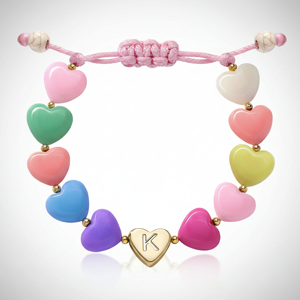 Personalized Initial Heart Beaded Adjustable Bracelet Gift