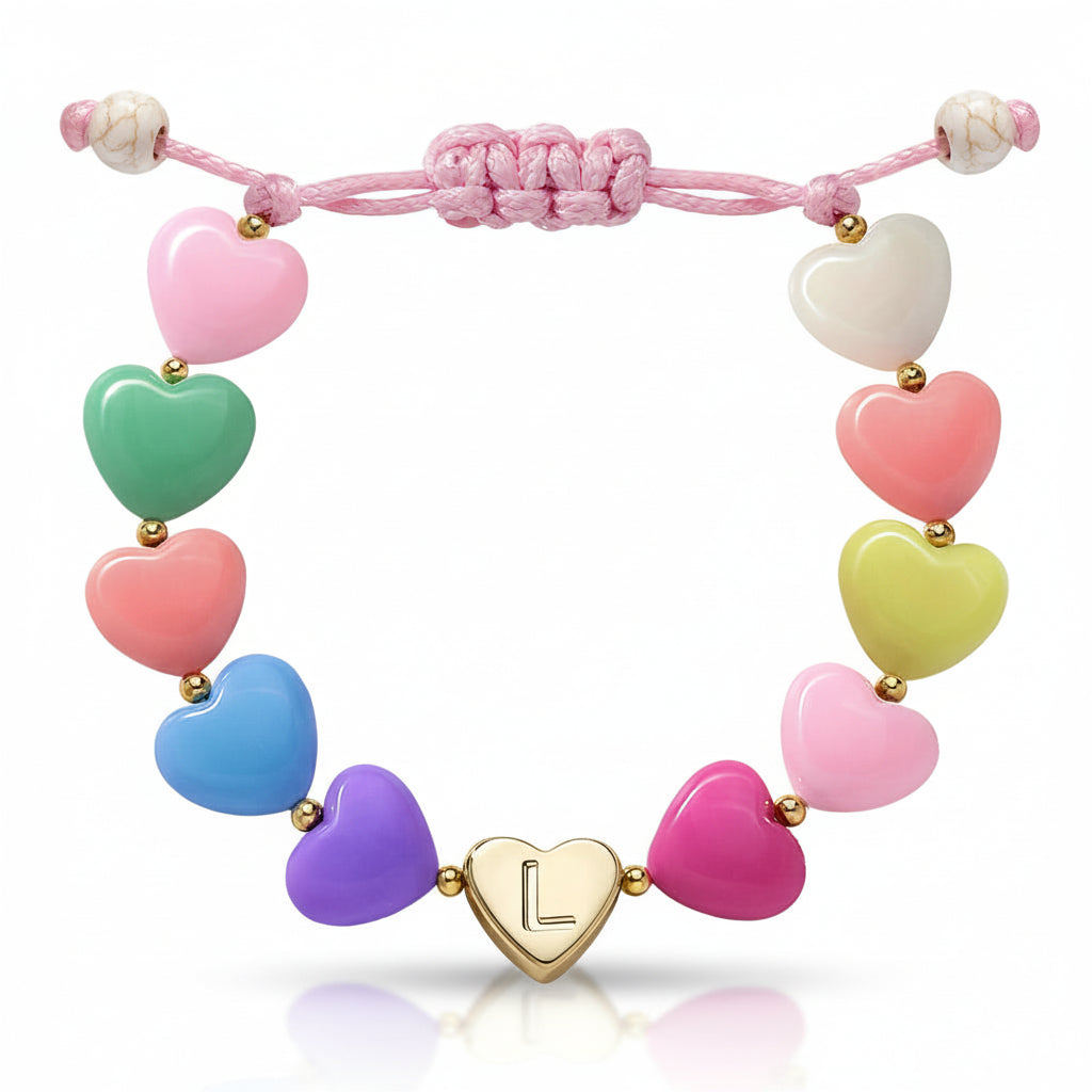 Personalized Initial Heart Beaded Adjustable Bracelet Gift
