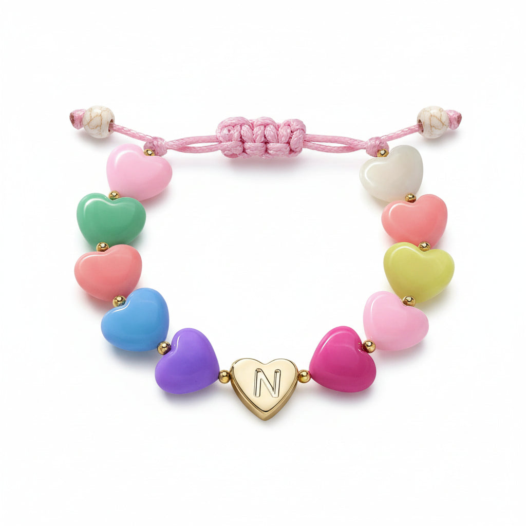 Personalized Initial Heart Beaded Adjustable Bracelet Gift