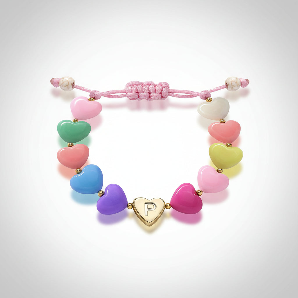 Personalized Initial Heart Beaded Adjustable Bracelet Gift