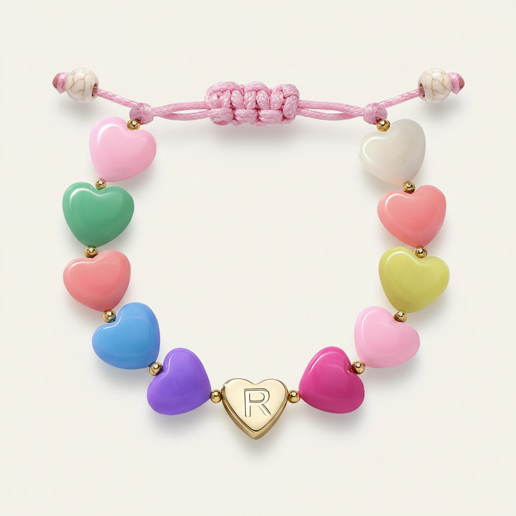 Personalized Initial Heart Beaded Adjustable Bracelet Gift