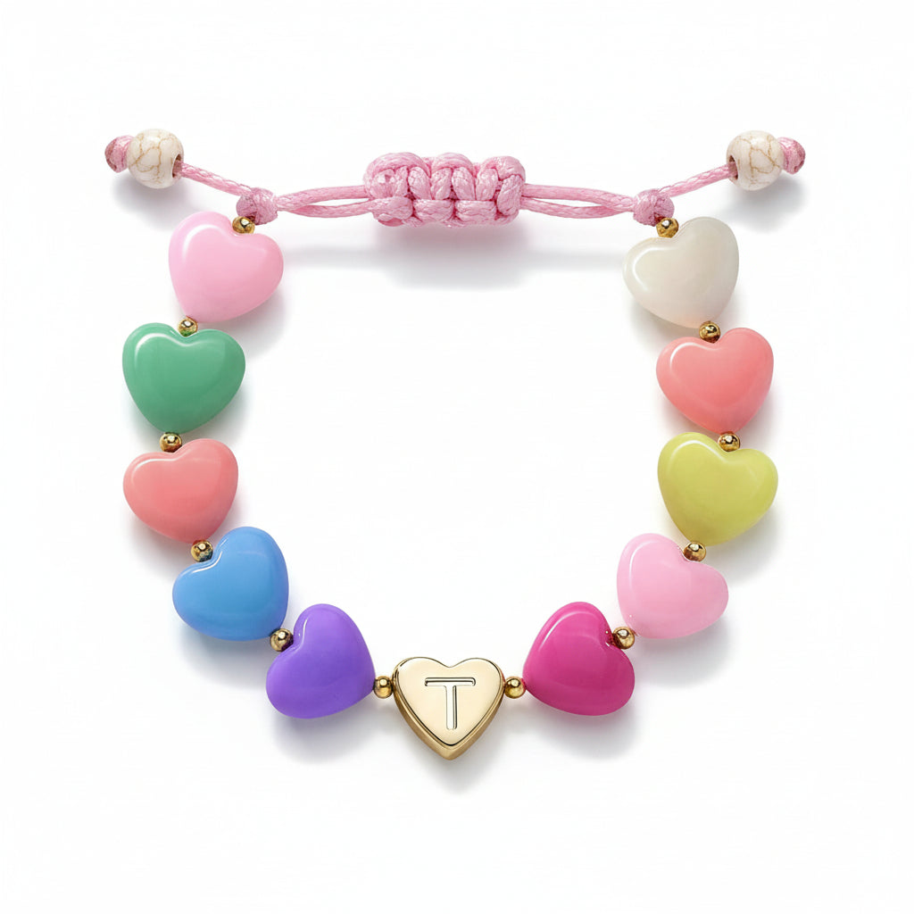 Personalized Initial Heart Beaded Adjustable Bracelet Gift