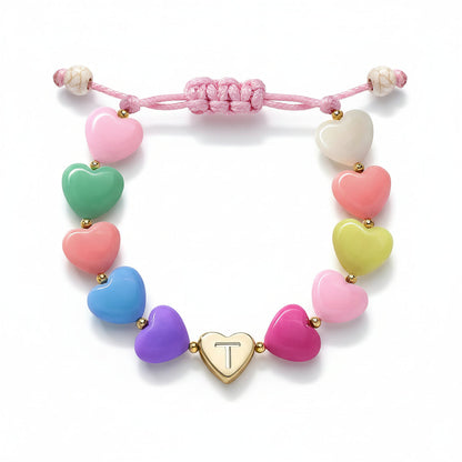 Personalized Initial Heart Beaded Adjustable Bracelet Gift