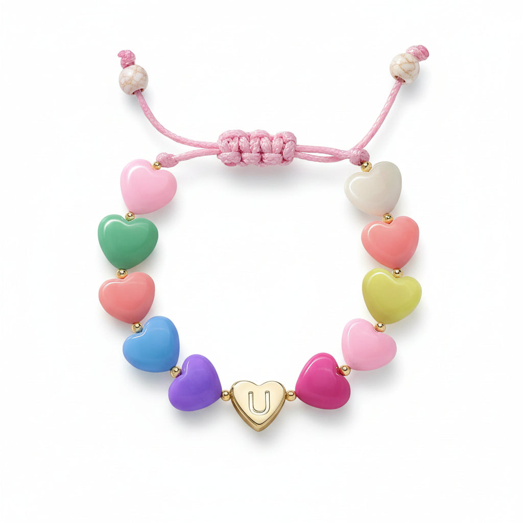 Personalized Initial Heart Beaded Adjustable Bracelet Gift