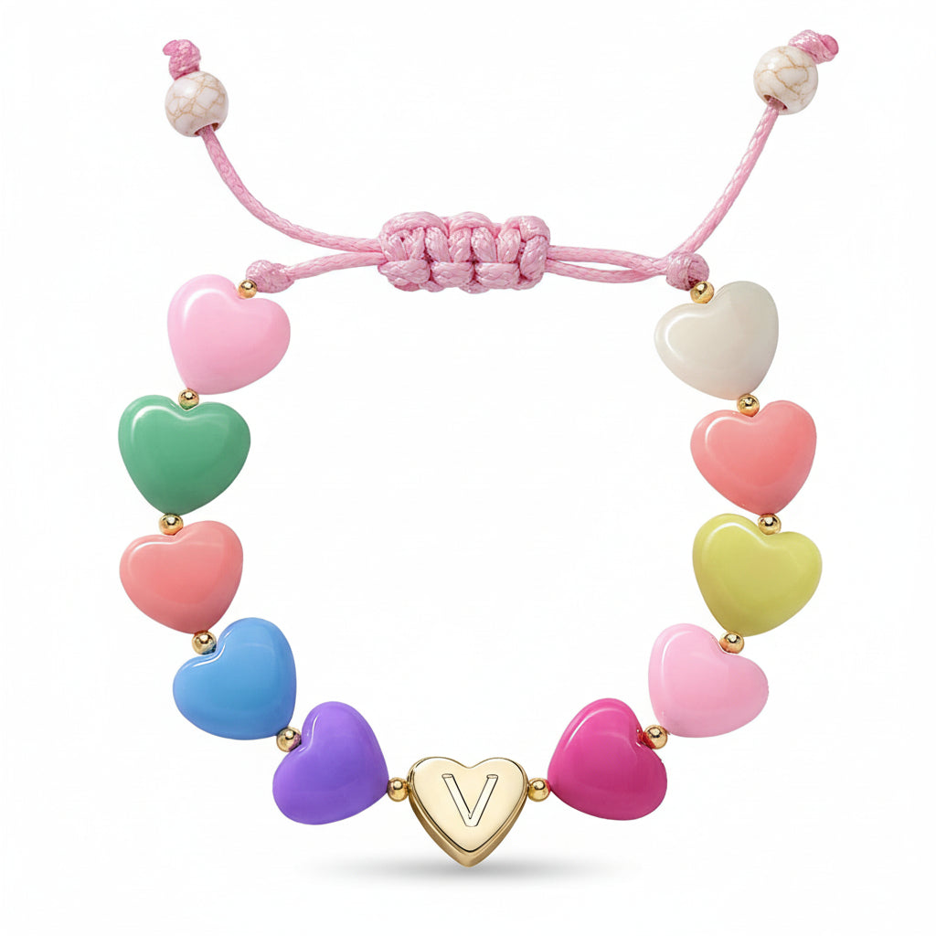Personalized Initial Heart Beaded Adjustable Bracelet Gift