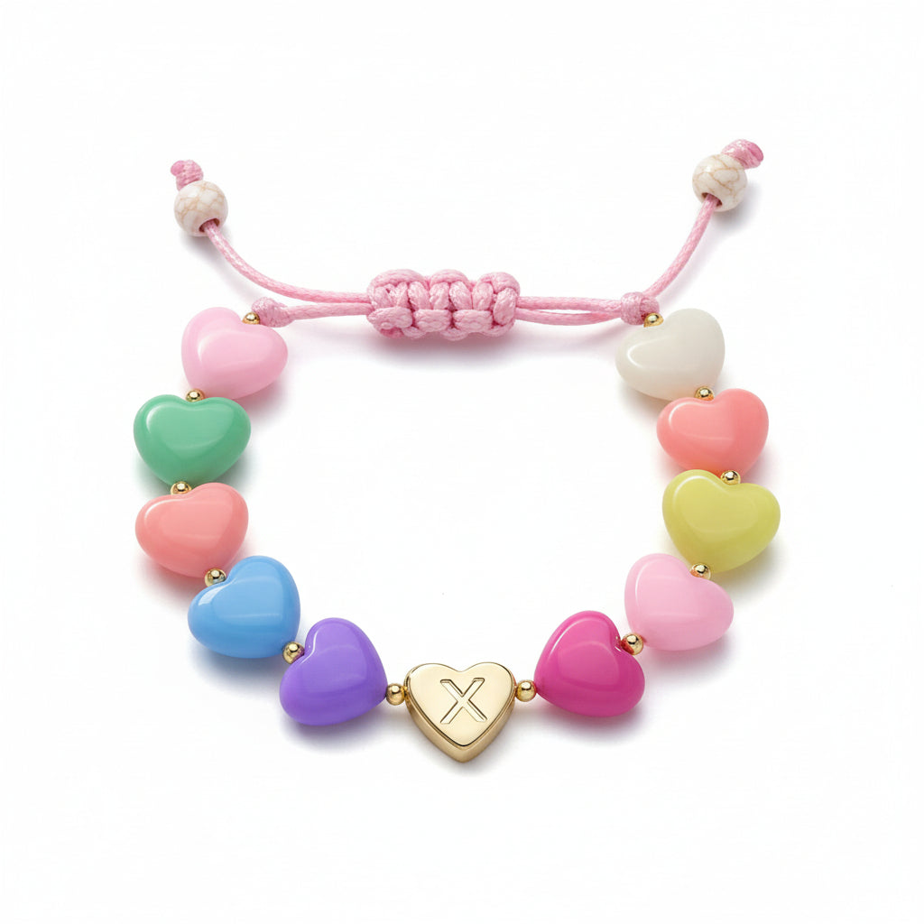 Personalized Initial Heart Beaded Adjustable Bracelet Gift