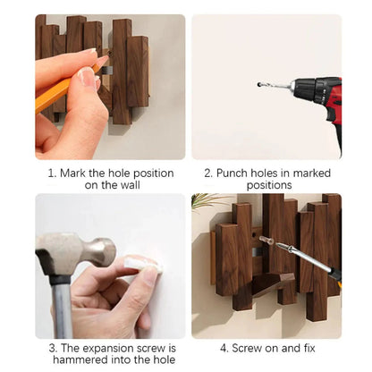 Piano Wooden Wall Coat Rack with 5 Hooks