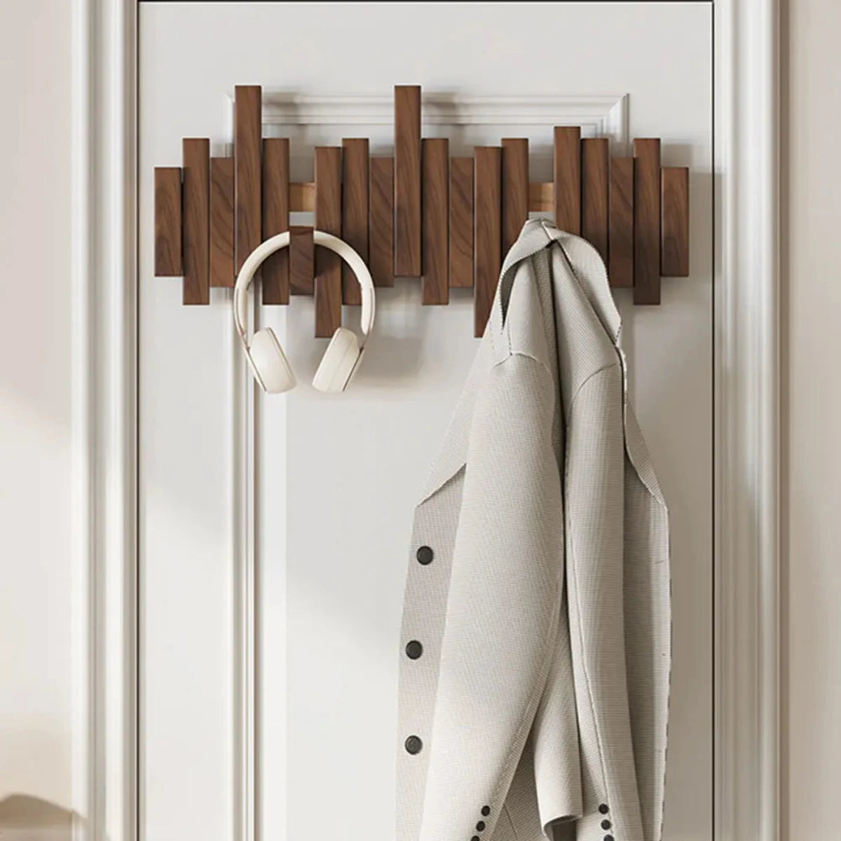 Piano Wooden Wall Coat Rack with 5 Hooks