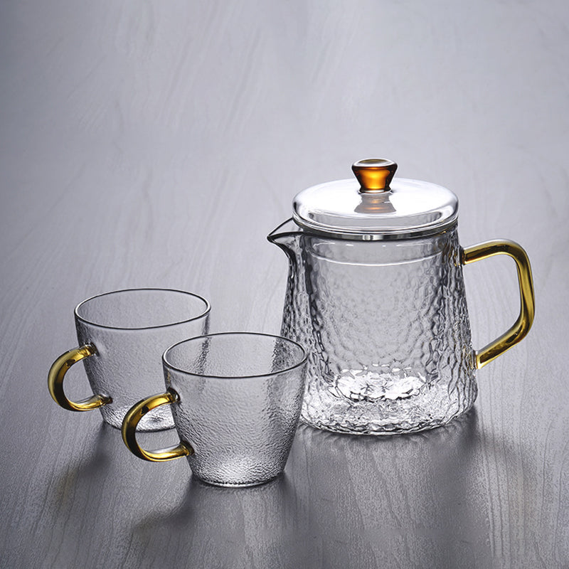 Pindefang Glass Teapot with Infuser and Golden Handle Heat Resistant Design