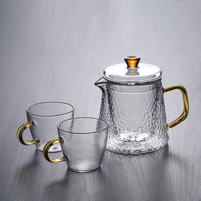 Pindefang Glass Teapot with Infuser and Golden Handle Heat Resistant Design
