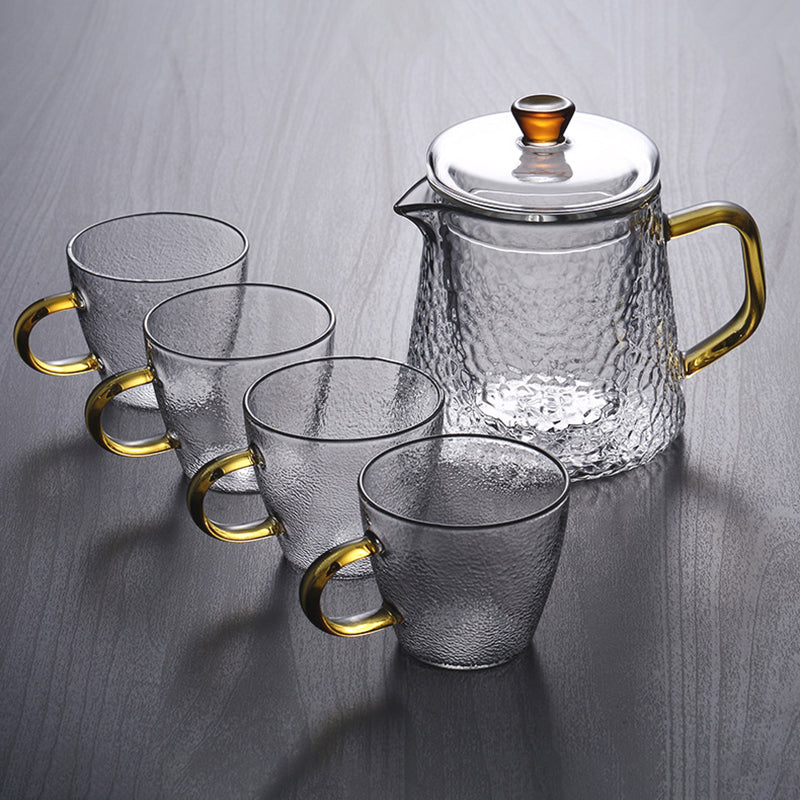 Pindefang Glass Teapot with Infuser and Golden Handle Heat Resistant Design