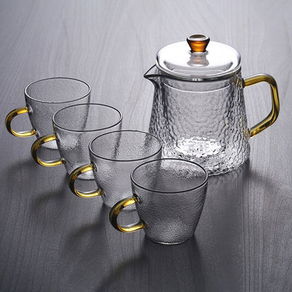 Pindefang Glass Teapot with Infuser and Golden Handle Heat Resistant Design