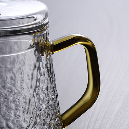 Pindefang Glass Teapot with Infuser and Golden Handle Heat Resistant Design