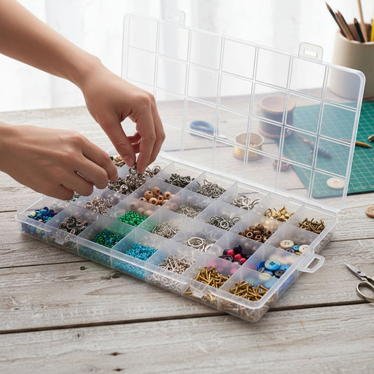 Boîte organiseur de rangement en plastique à compartiments avec fermoir