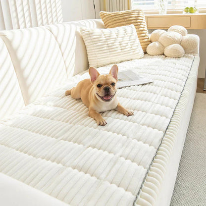 Plush Non-Slip Pet Couch Protector with Ribbed Quilted Surface