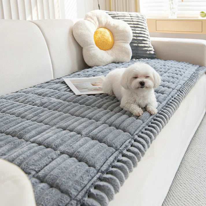Plush Non-Slip Pet Couch Protector with Ribbed Quilted Surface