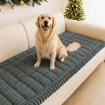 Plush Non-Slip Pet Couch Protector with Ribbed Quilted Surface