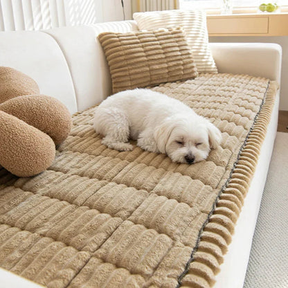Plush Non-Slip Pet Couch Protector with Ribbed Quilted Surface