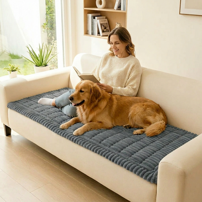 Plush Non-Slip Pet Couch Protector with Ribbed Quilted Surface