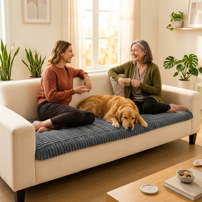 Plush Non-Slip Pet Couch Protector with Ribbed Quilted Surface