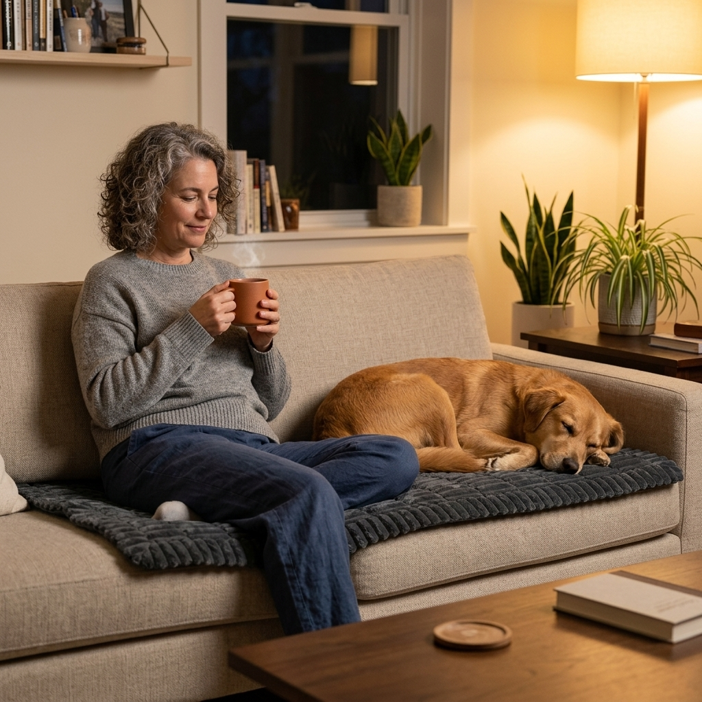 Plush Non-Slip Pet Couch Protector with Ribbed Quilted Surface