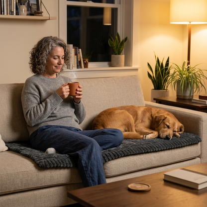 Plush Non-Slip Pet Couch Protector with Ribbed Quilted Surface