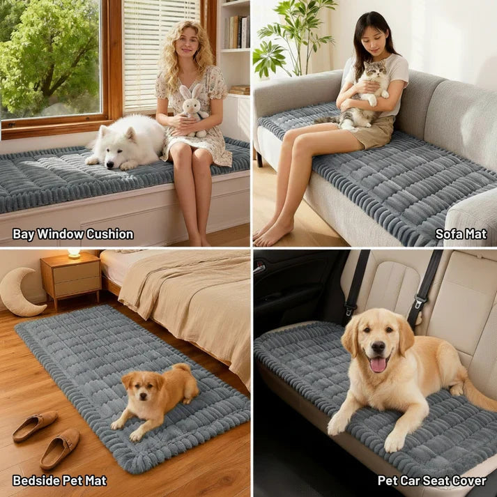 Plush Non-Slip Pet Couch Protector with Ribbed Quilted Surface