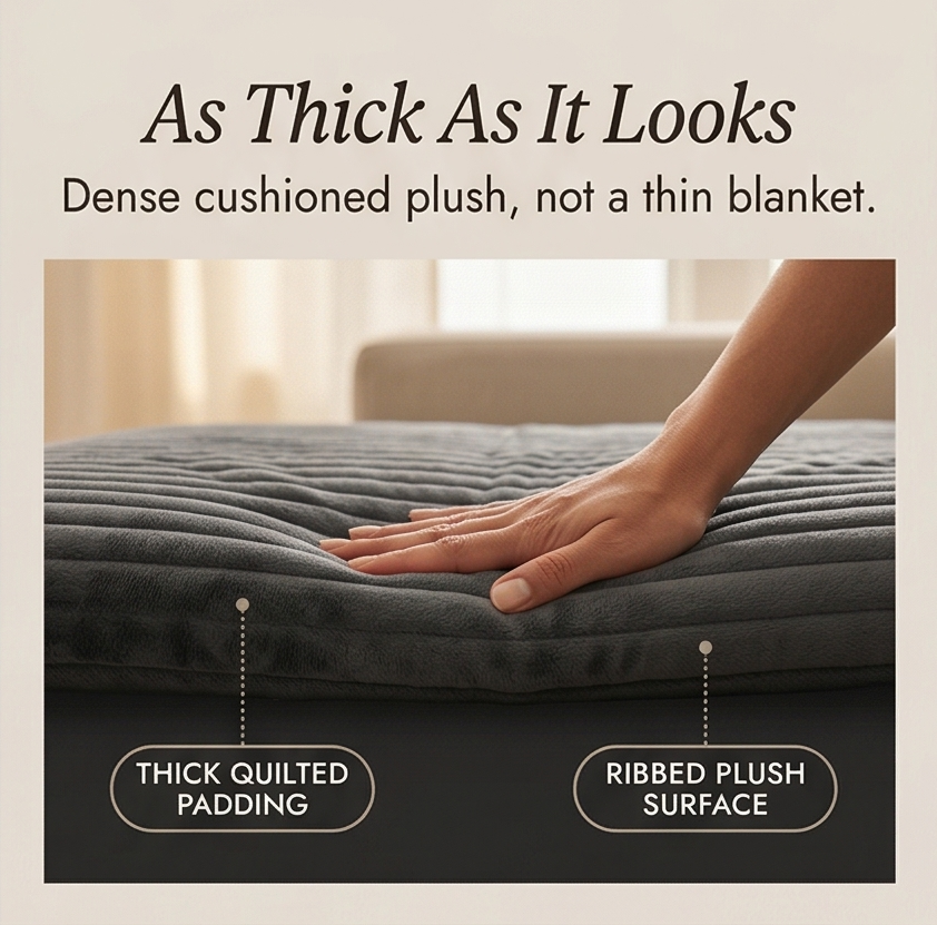 Plush Non-Slip Pet Couch Protector with Ribbed Quilted Surface