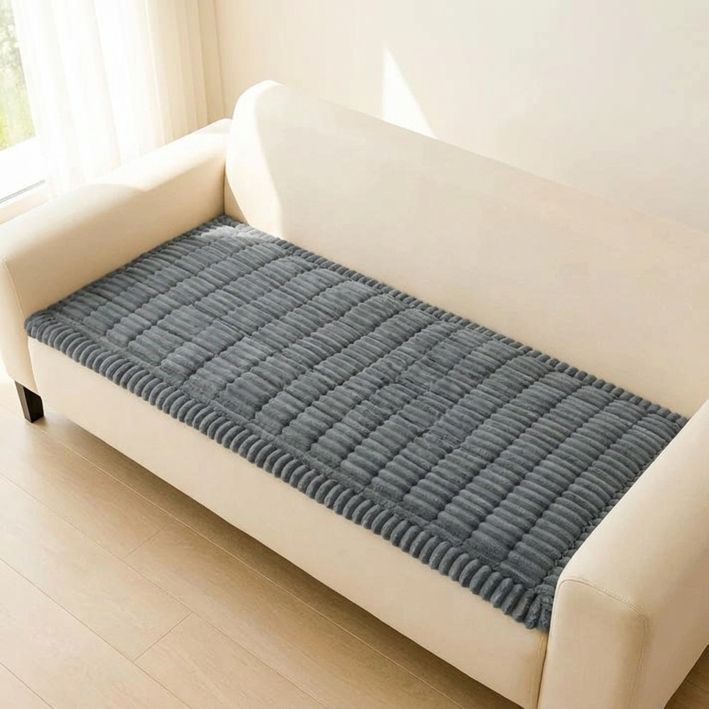 Plush Non-Slip Pet Couch Protector with Ribbed Quilted Surface