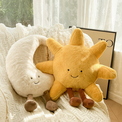 Plush Sun Moon Velvet Throw Pillow Decorative Celestial Cushion