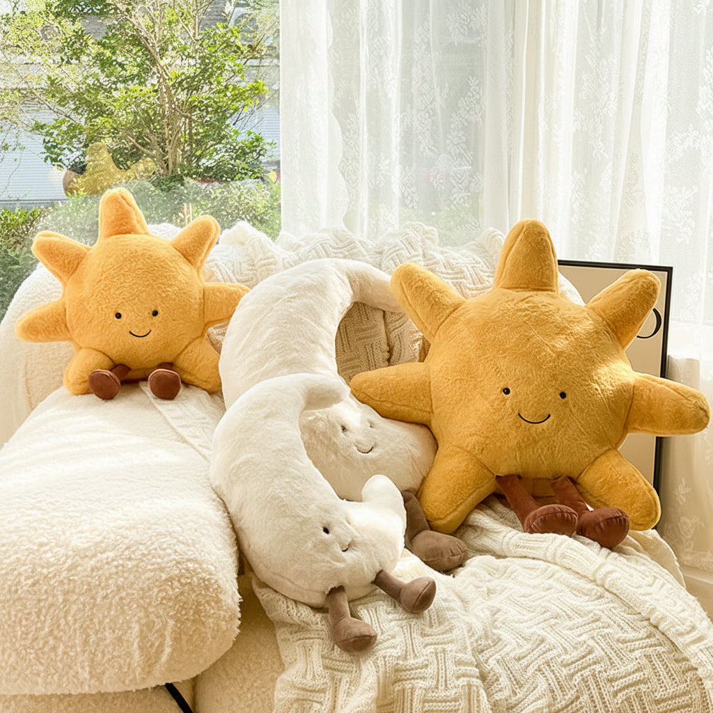 Plush Sun Moon Velvet Throw Pillow Decorative Celestial Cushion