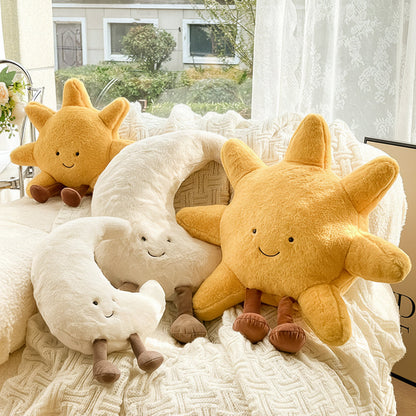 Plush Sun Moon Velvet Throw Pillow Decorative Celestial Cushion