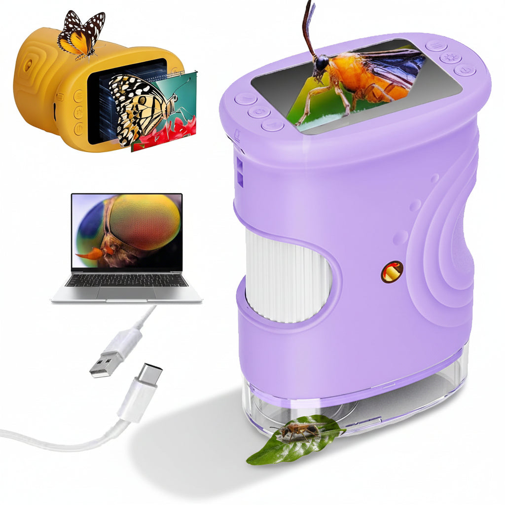 Microscopio digitale portatile 1000x, fotocamera didattica LED palmare con schermo