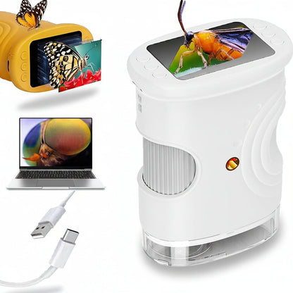 Microscopio digitale portatile 1000x, fotocamera didattica LED palmare con schermo