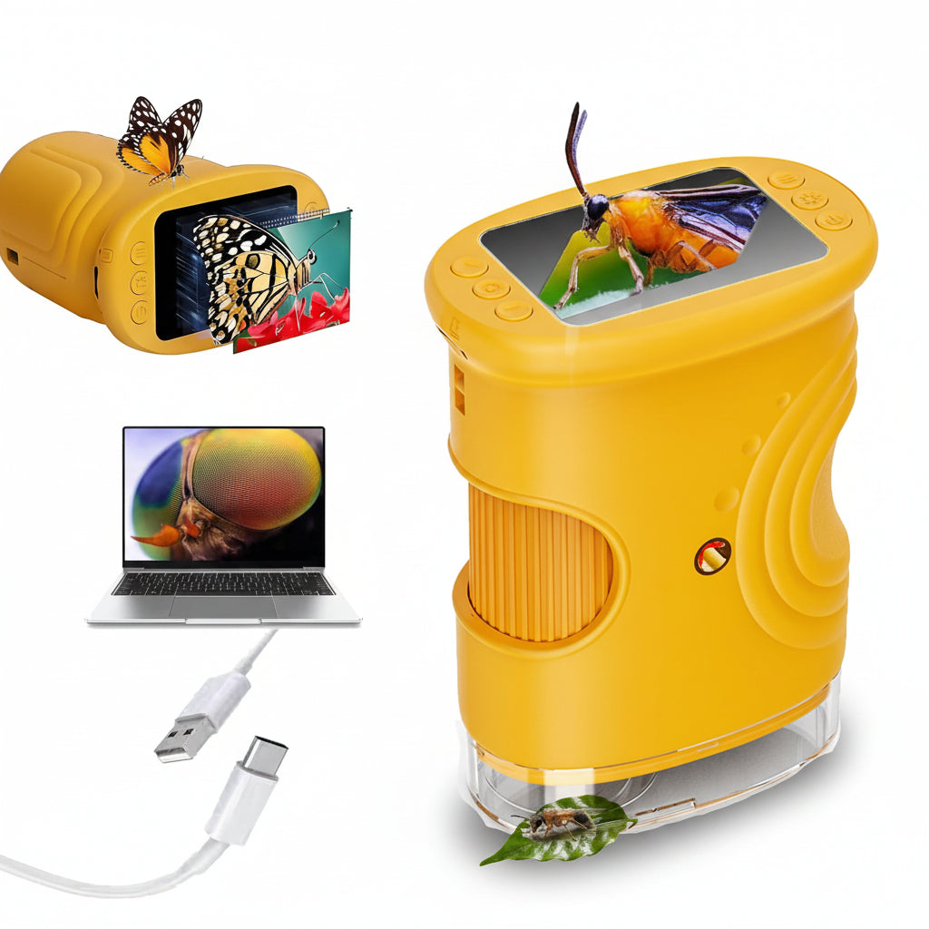 Microscopio digitale portatile 1000x, fotocamera didattica LED palmare con schermo