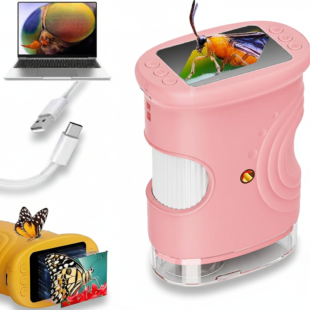 Microscopio digitale portatile 1000x, fotocamera didattica LED palmare con schermo