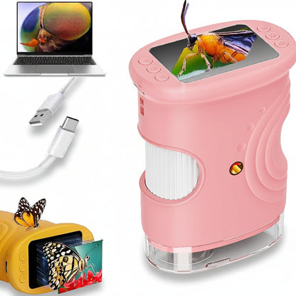 Microscopio digitale portatile 1000x, fotocamera didattica LED palmare con schermo