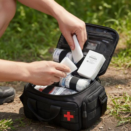 Kit portatile di emergenza e sopravvivenza con forniture di primo soccorso e strumenti di sicurezza