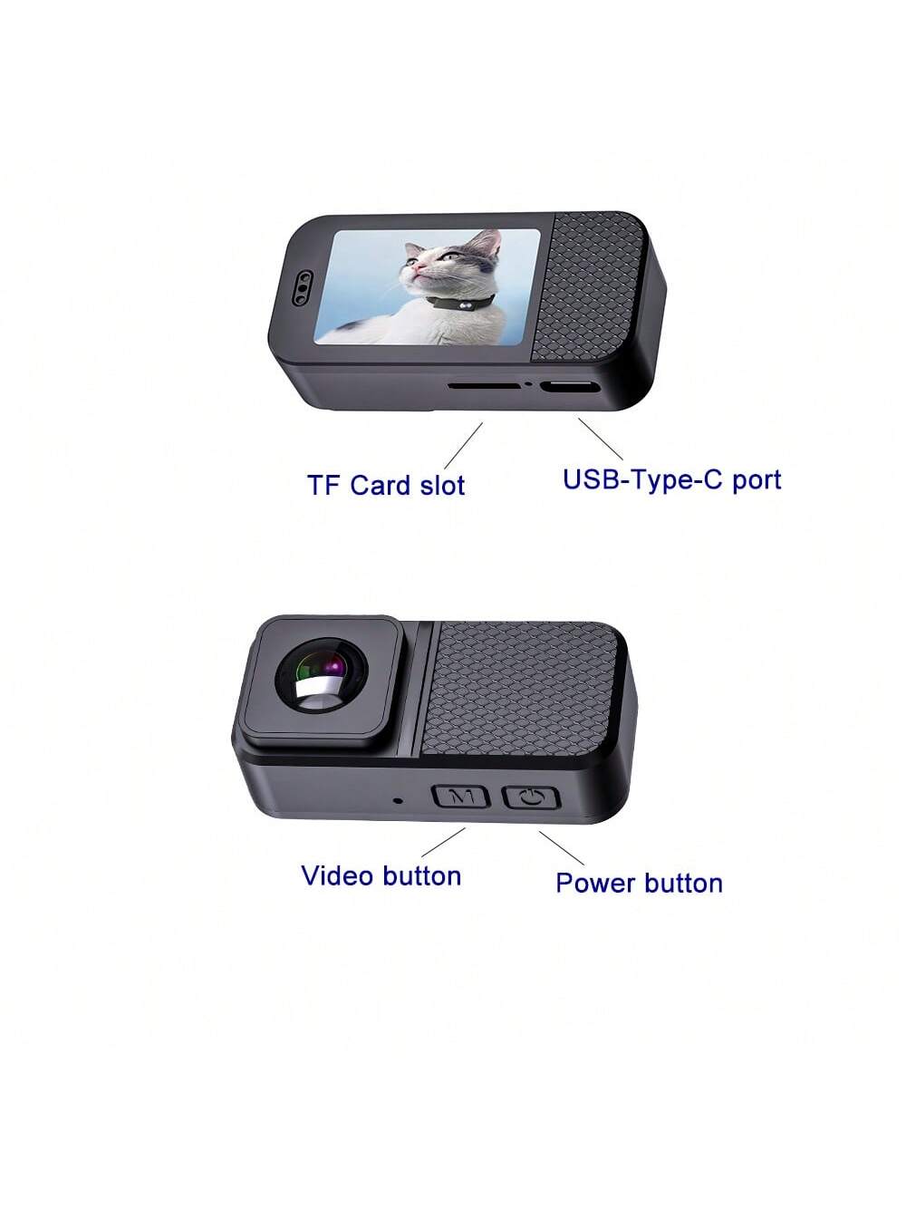Portable Pet Camera 1080P HD Wide Angle Collar Cam