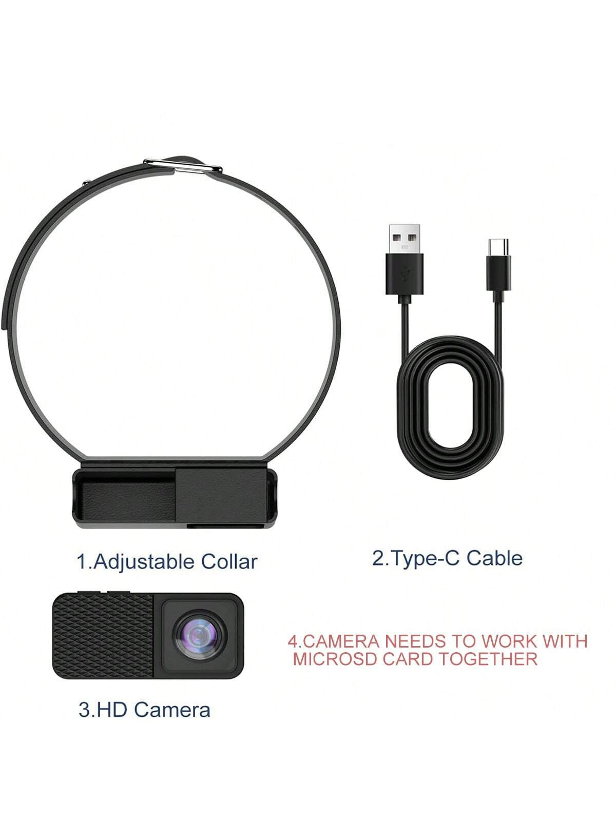Portable Pet Camera 1080P HD Wide Angle Collar Cam