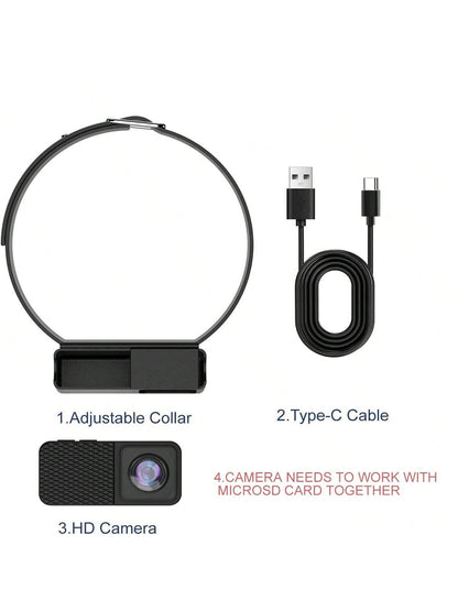 Portable Pet Camera 1080P HD Wide Angle Collar Cam