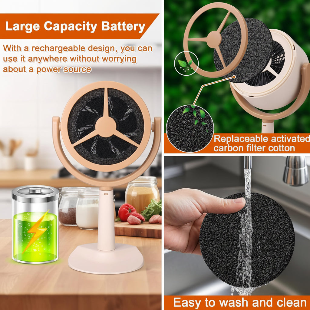 Portable Rechargeable Range Hood Kitchen Exhaust Fan Adjustable Airflow