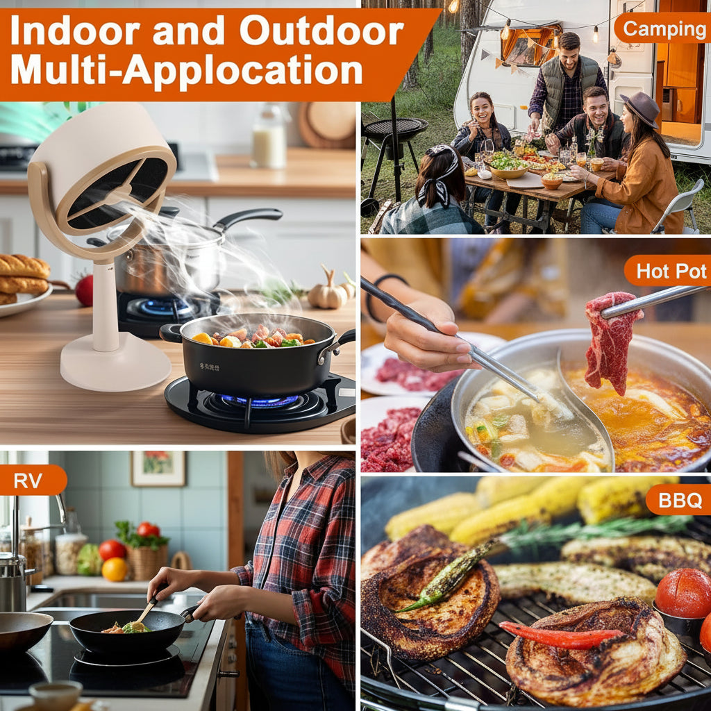 Portable Rechargeable Range Hood Kitchen Exhaust Fan Adjustable Airflow
