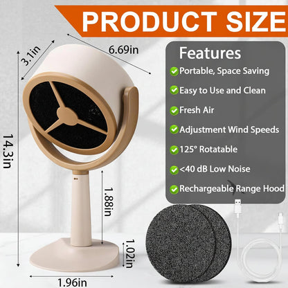 Portable Rechargeable Range Hood Kitchen Exhaust Fan Adjustable Airflow