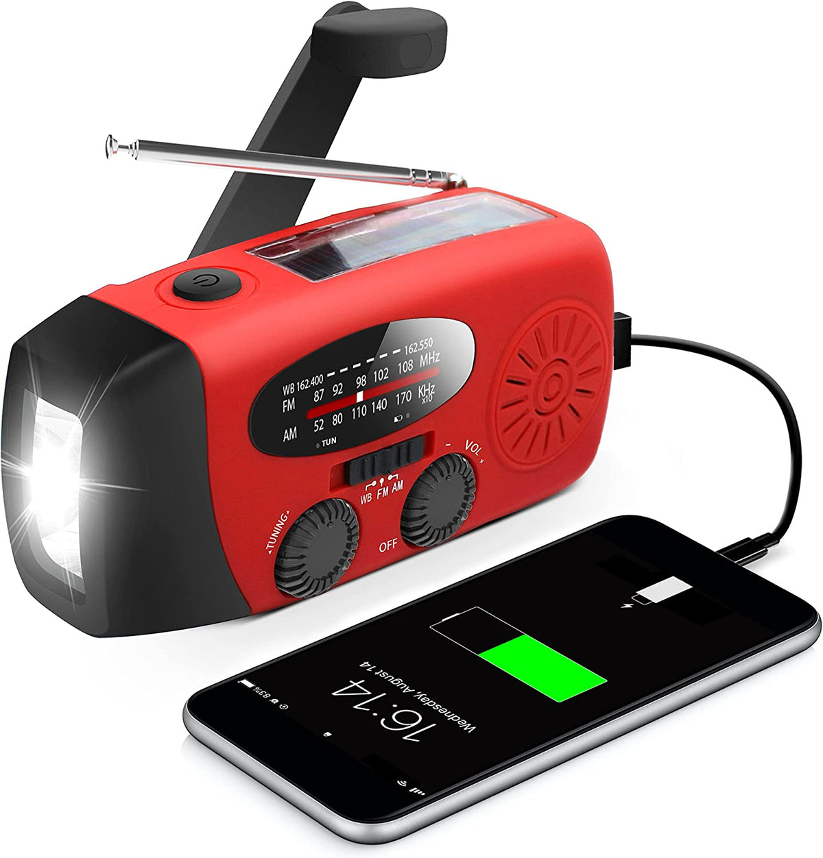 Portable Solar Hand Crank Emergency Radio with Weather Alerts