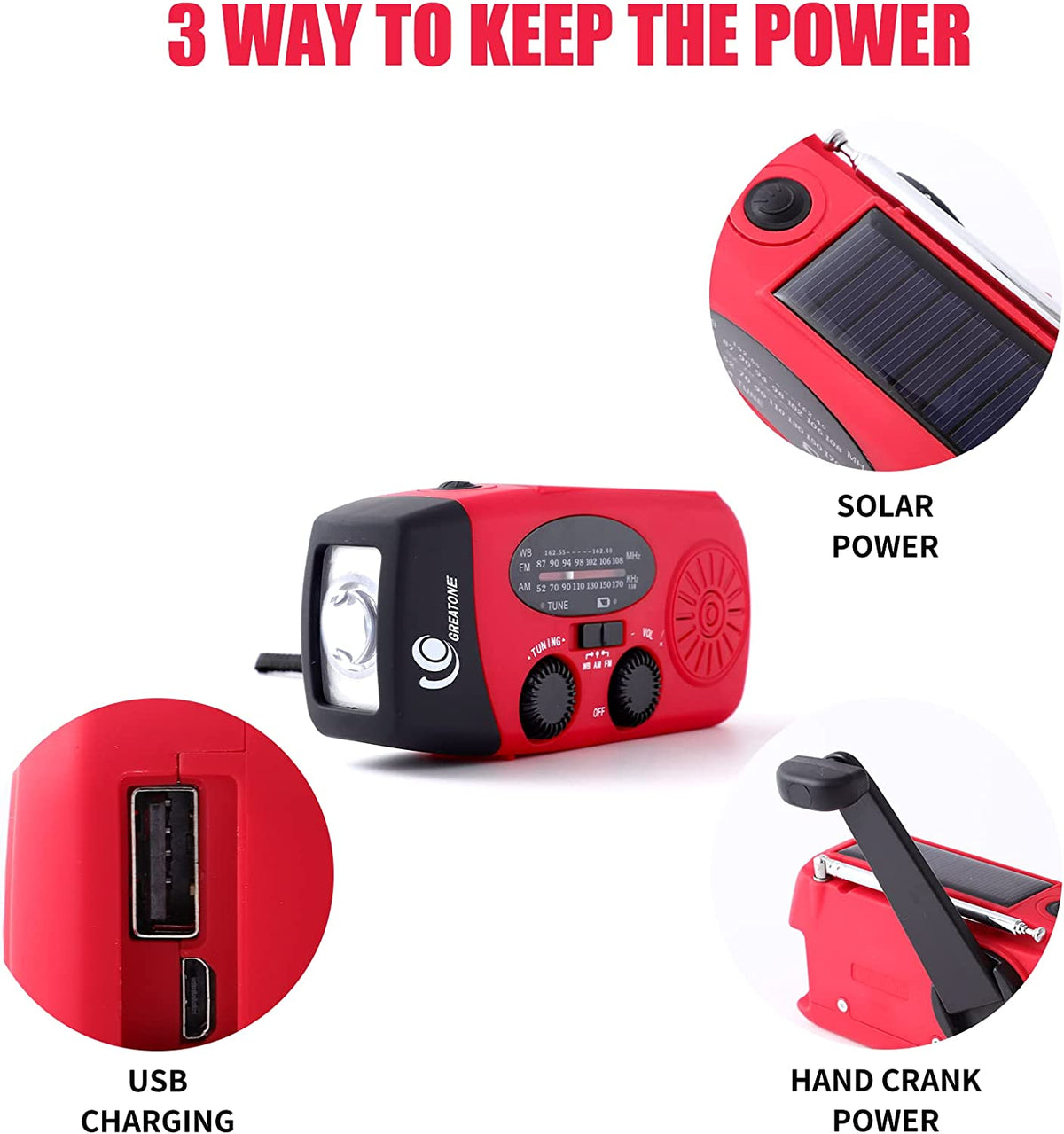 Portable Solar Hand Crank Emergency Radio with Weather Alerts