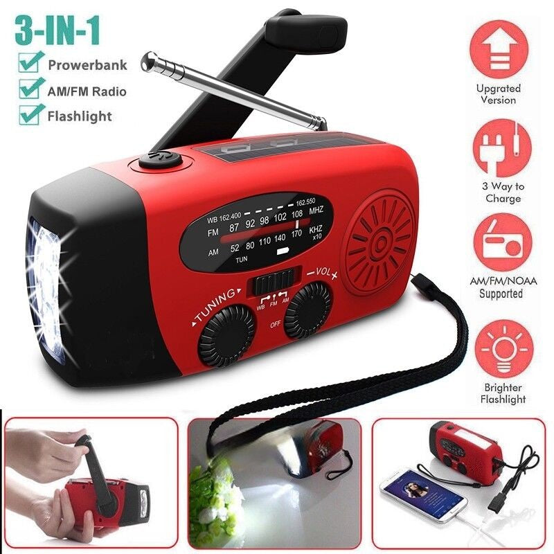 Portable Solar Hand Crank Emergency Radio with Weather Alerts